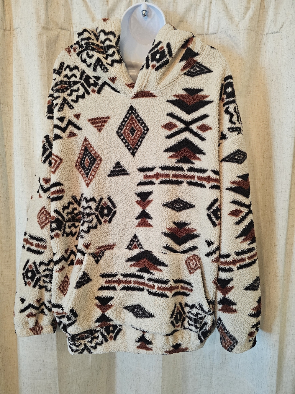 Men's Aztec Sherpa Zip Hoodie - Cream/Brown/Black